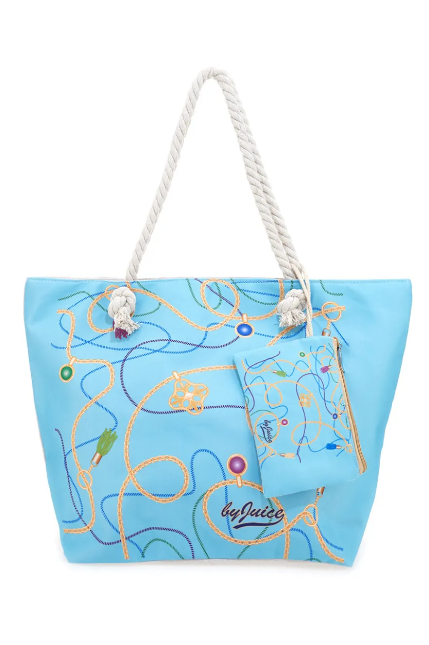 Borsa mare azzurra con stampa fantasia e pochette Juice ELBA 169