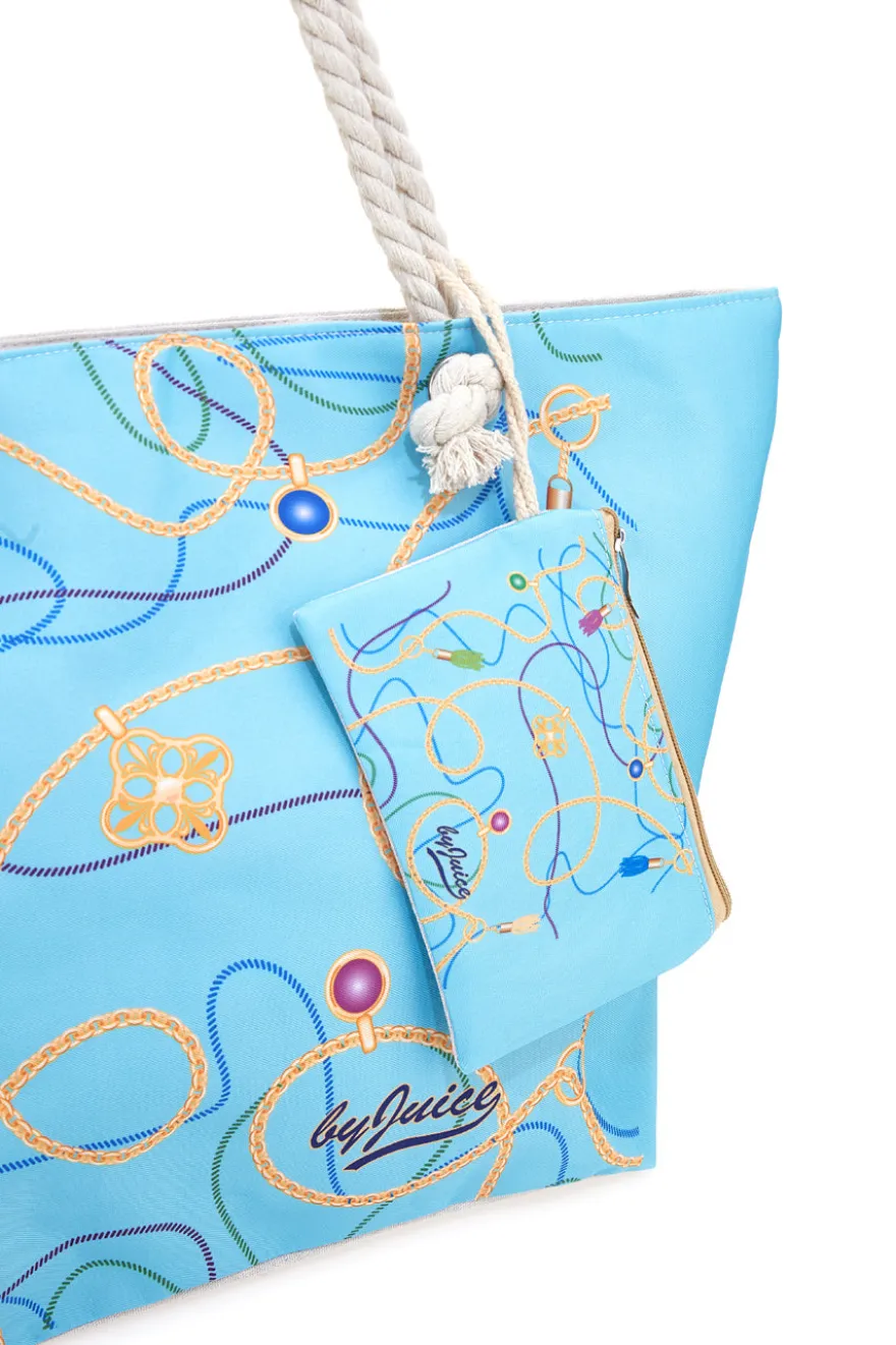 Borsa mare azzurra con stampa fantasia e pochette Juice ELBA 169
