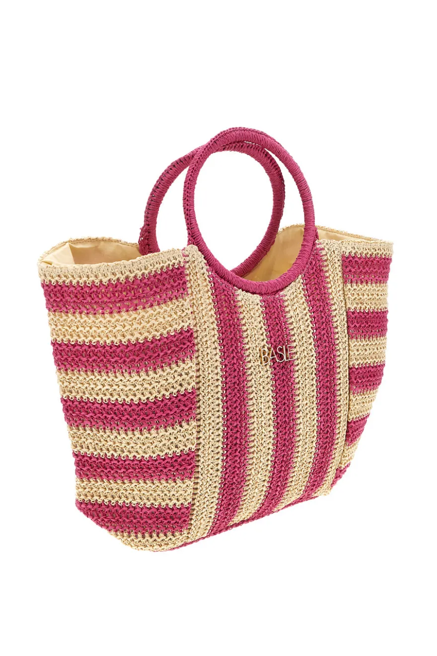 Borsa mare beige e fucsia intrecciata Basile BA27408
