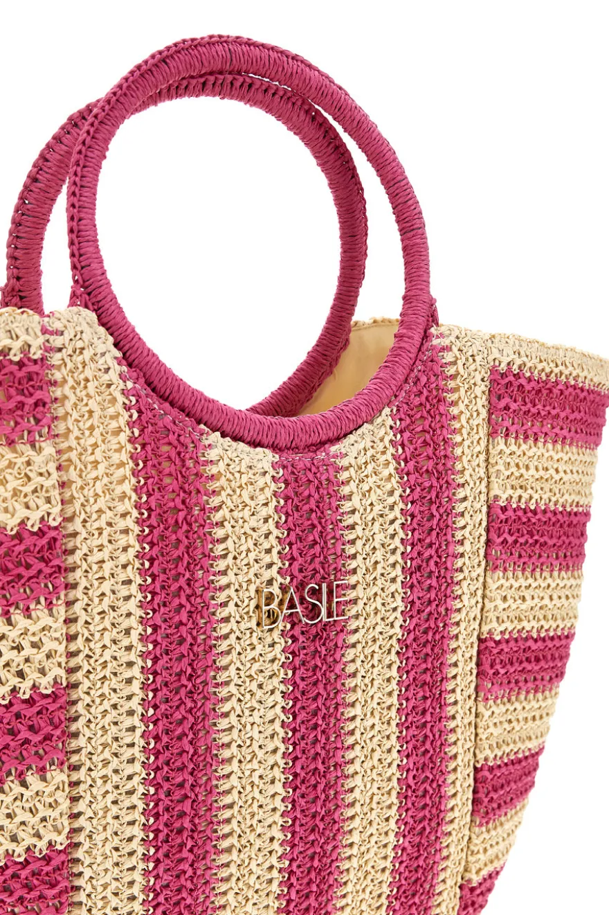 Borsa mare beige e fucsia intrecciata Basile BA27408