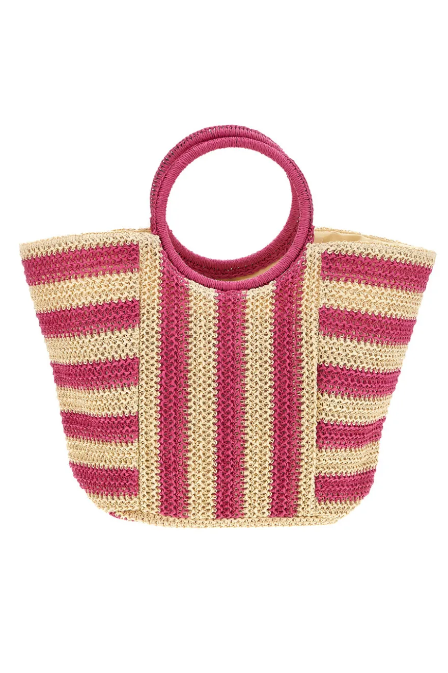 Borsa mare beige e fucsia intrecciata Basile BA27408