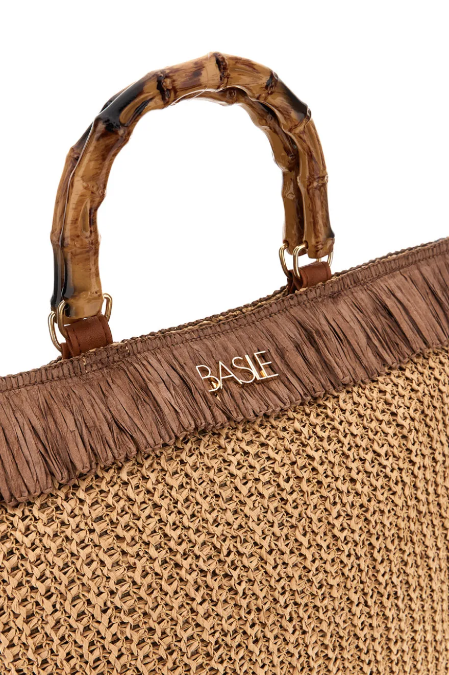 Borsa mare beige e marrone intrecciata con frange Basile CLASS BA27402