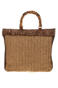 Borsa mare beige e marrone intrecciata con frange Basile CLASS BA27402