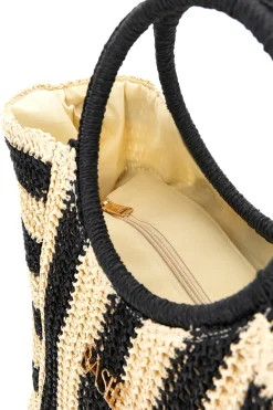 Borsa mare beige e nera intrecciata Basile BA27408
