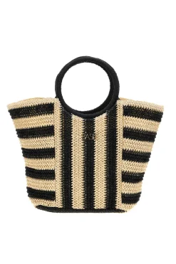 Borsa mare beige e nera intrecciata Basile BA27408
