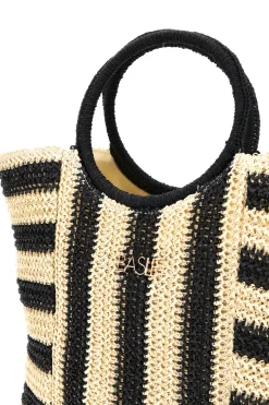 Borsa mare beige e nera intrecciata Basile BA27408