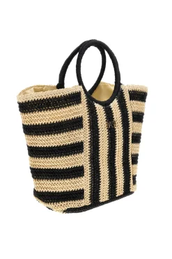 Borsa mare beige e nera intrecciata Basile BA27408