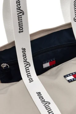 Borsa Mare Beige in Tessuto con Manici con Logo Tommy Jeans 18461