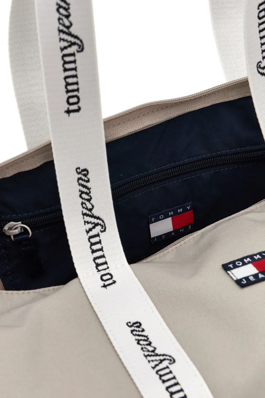 Borsa Mare Beige in Tessuto con Manici con Logo Tommy Jeans 18461
