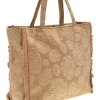 Borsa Mare Beige in Tessuto con Stampa Foglie e Frange Basile CLASS BA22208