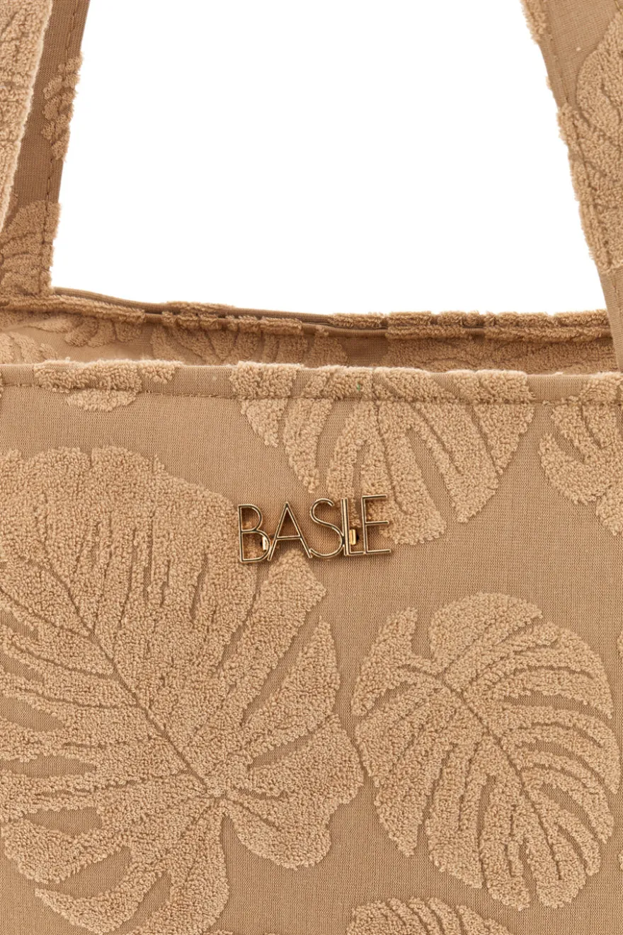 Borsa Mare Beige in Tessuto con Stampa Foglie e Frange Basile CLASS BA22208