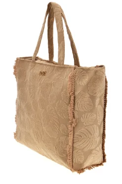 Borsa Mare Beige in Tessuto con Stampa Foglie e Frange Basile CLASS BA22208
