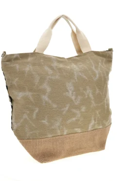 Borsa Mare Beige in Tessuto con Stampa Zebrata e Base in Iuta Basile CLASS BA22219