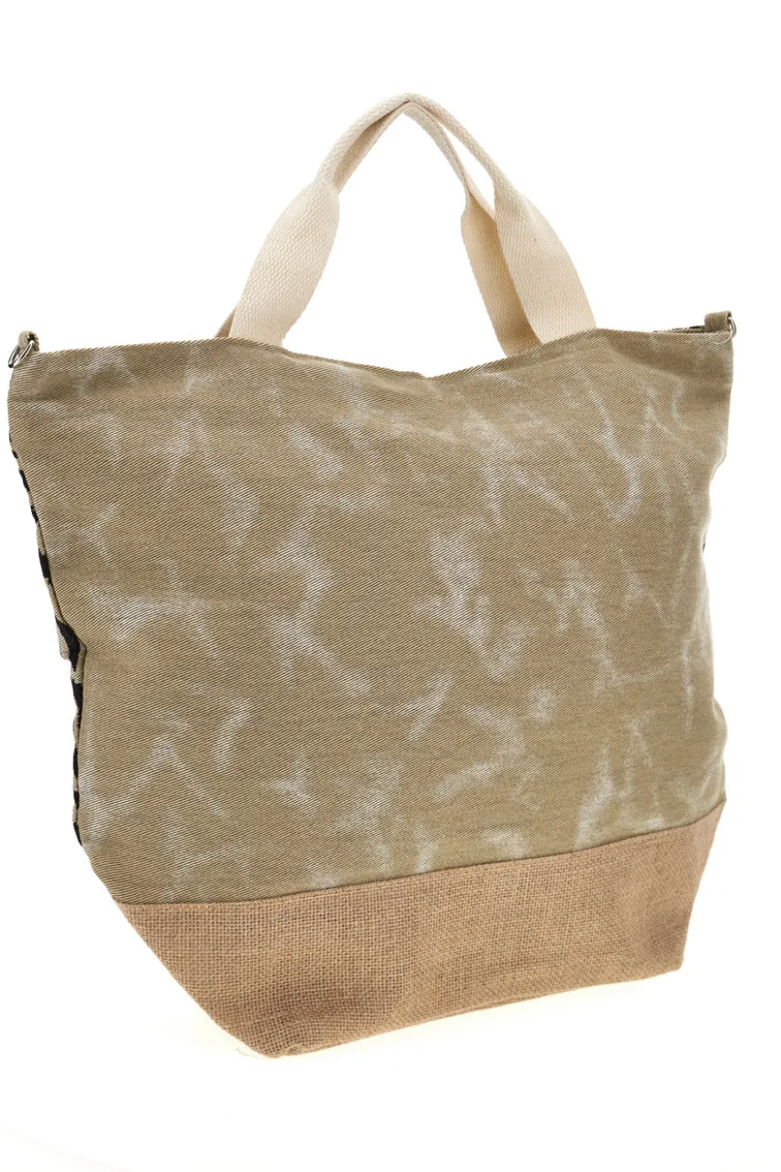 Borsa Mare Beige in Tessuto con Stampa Zebrata e Base in Iuta Basile CLASS BA22219