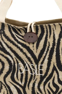 Borsa Mare Beige in Tessuto con Stampa Zebrata e Base in Iuta Basile CLASS BA22219