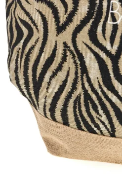 Borsa Mare Beige in Tessuto con Stampa Zebrata e Base in Iuta Basile CLASS BA22219