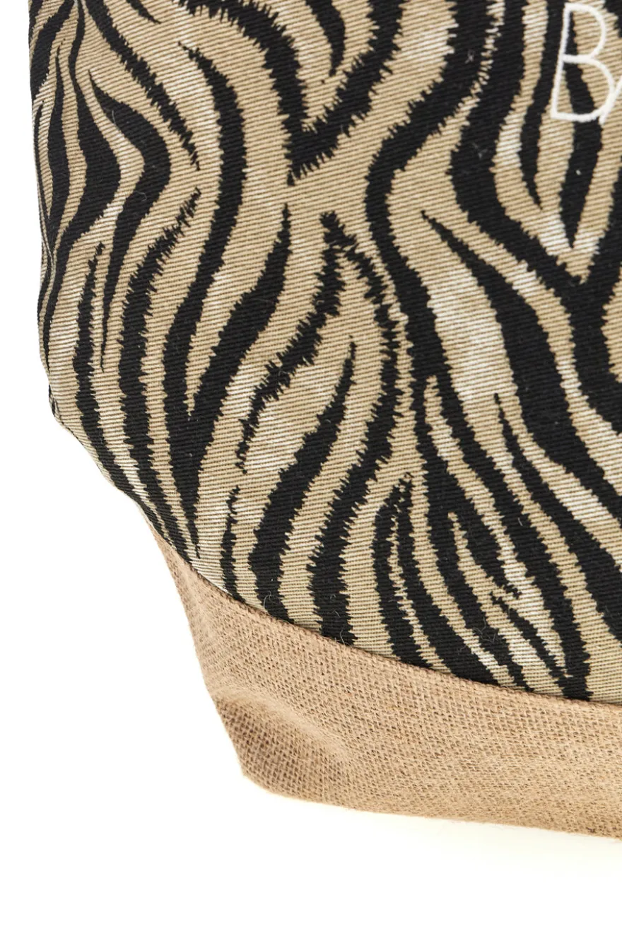 Borsa Mare Beige in Tessuto con Stampa Zebrata e Base in Iuta Basile CLASS BA22219