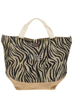 Borsa Mare Beige in Tessuto con Stampa Zebrata e Base in Iuta Basile CLASS BA22219