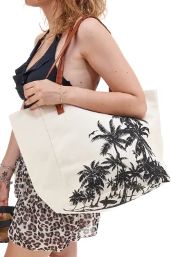 Borsa Mare Bianca con Palme Nere Fun Beach Y006