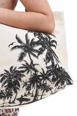 Borsa Mare Bianca con Palme Nere Fun Beach Y006
