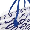 Borsa mare bianca e blu in tessuto con frange Selun beach 261020