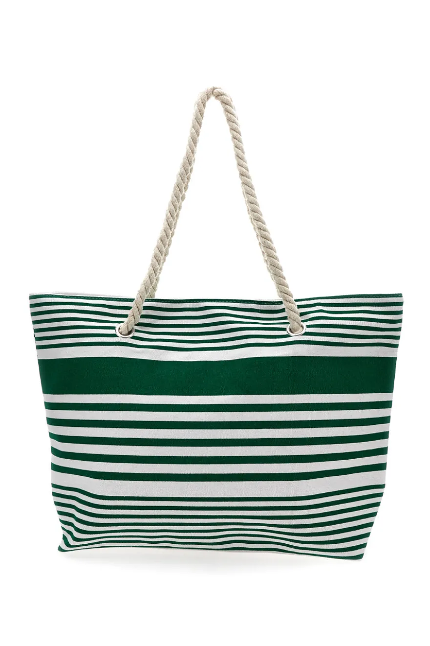 Borsa Mare Bianca e Verde A Righe Fun Beach XI Y005