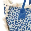Borsa Mare Blu in Tessuto Denim con Stampa Animalier e Frange Basile CLASS BA22223