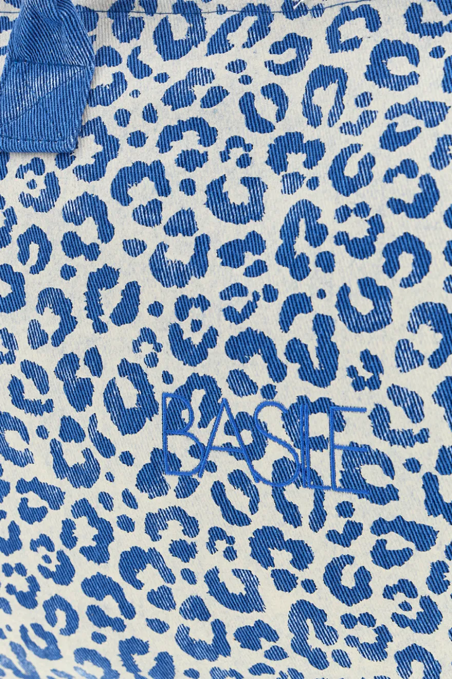 Borsa Mare Blu in Tessuto Denim con Stampa Animalier e Frange Basile CLASS BA22223