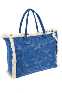 Borsa Mare Blu in Tessuto Denim con Stampa Animalier e Frange Basile CLASS BA22223