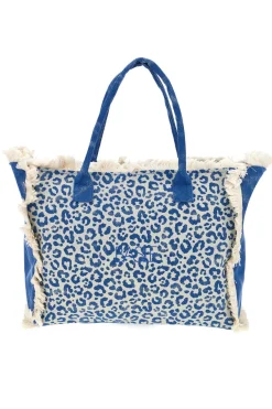 Borsa Mare Blu in Tessuto Denim con Stampa Animalier e Frange Basile CLASS BA22223