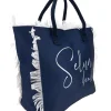 Borsa mare blu in tessuto con frange Selun beach 261008