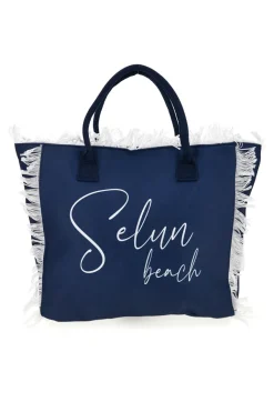 Borsa mare blu in tessuto con frange Selun beach 261008