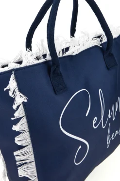 Borsa mare blu in tessuto con frange Selun beach 261008