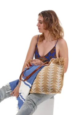 Borsa Mare con Frange Beige First Lady Y004