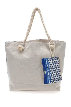 Borsa mare con pochette fantasia blu bianco Juice Santorini 0169