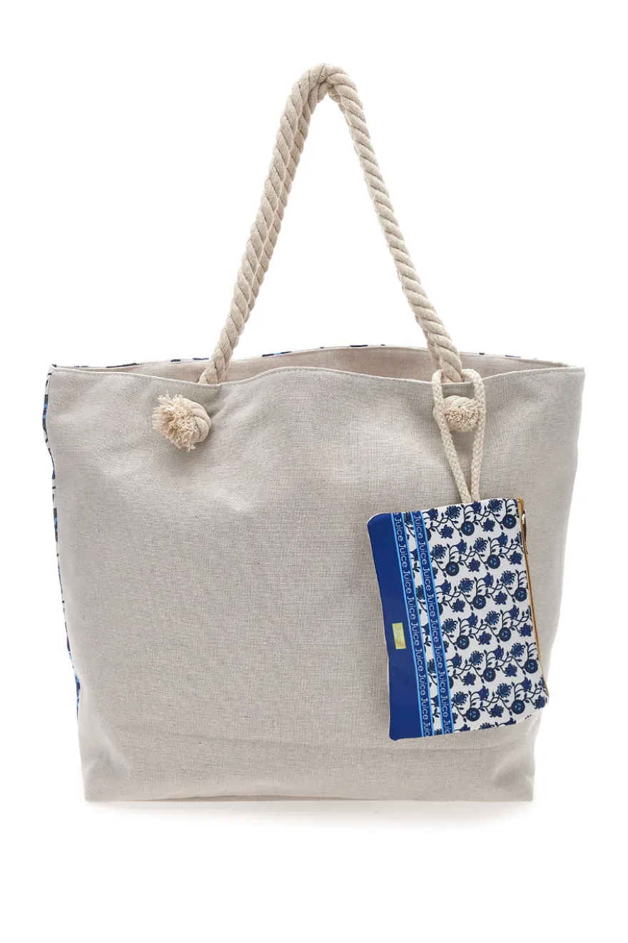 Borsa mare con pochette fantasia blu bianco Juice Santorini 0169