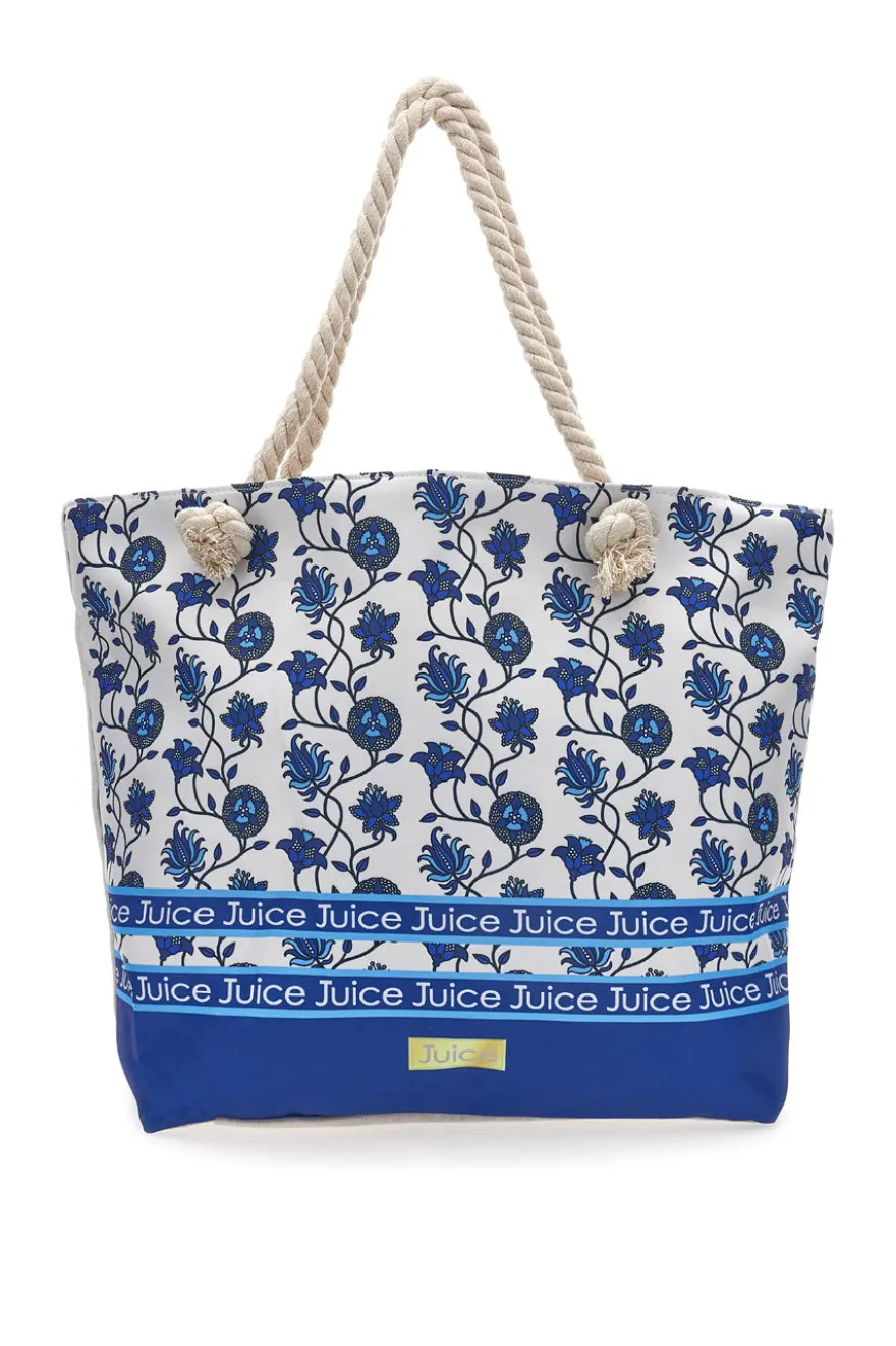 Borsa mare con pochette fantasia blu bianco Juice Santorini 0169