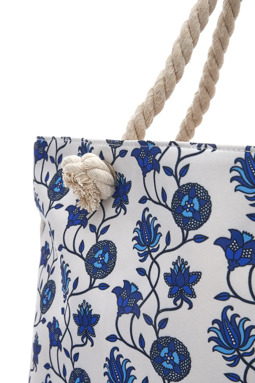 Borsa mare con pochette fantasia blu bianco Juice Santorini 0169