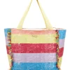 Borsa mare multicolor a righe con frange Basile 22172