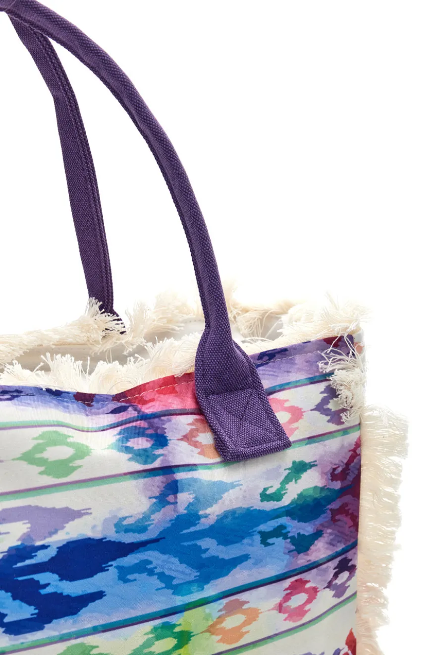 Borsa mare viola con stampa colorata e frange Basile BA23601