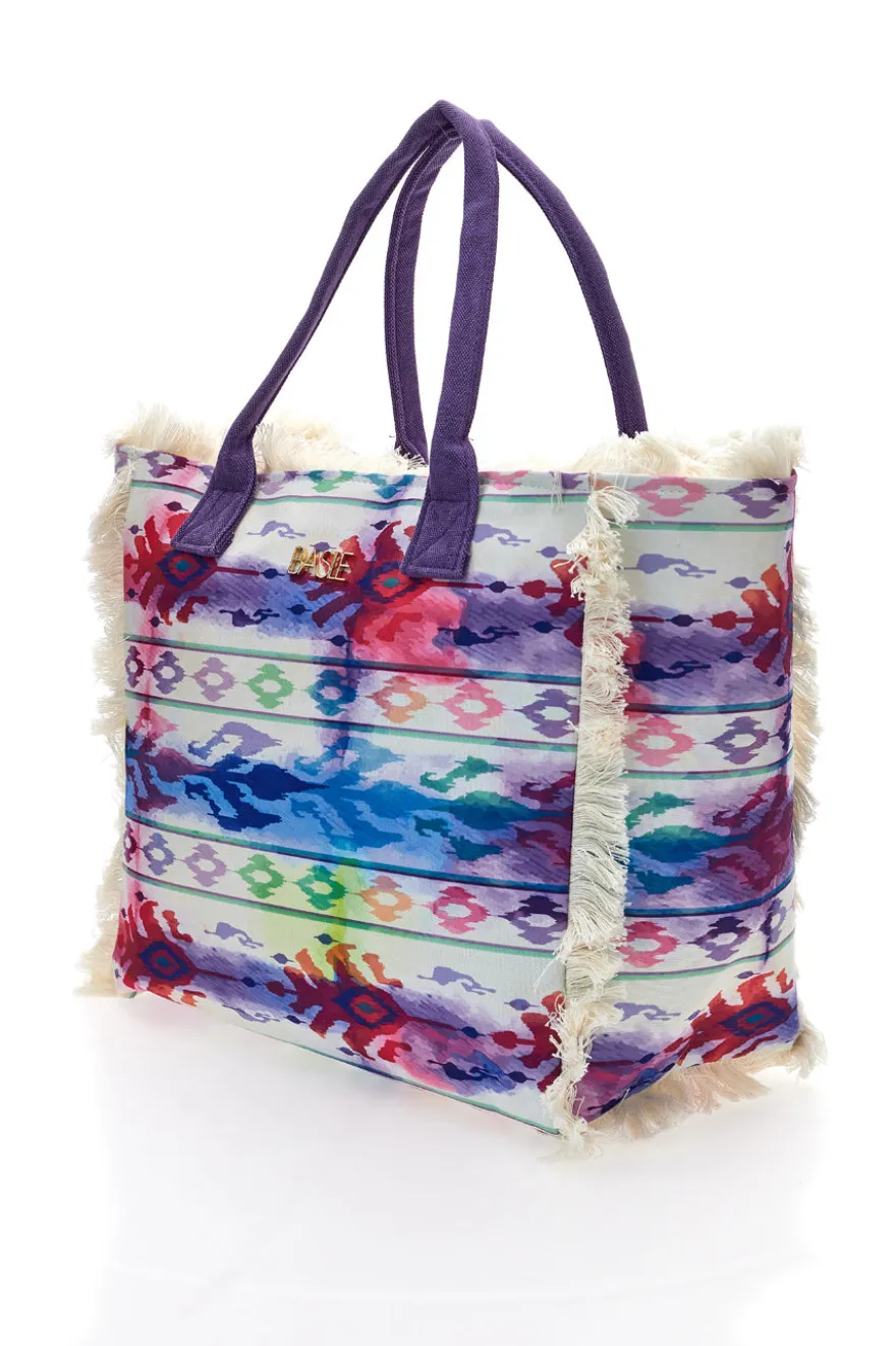Borsa mare viola con stampa colorata e frange Basile BA23601