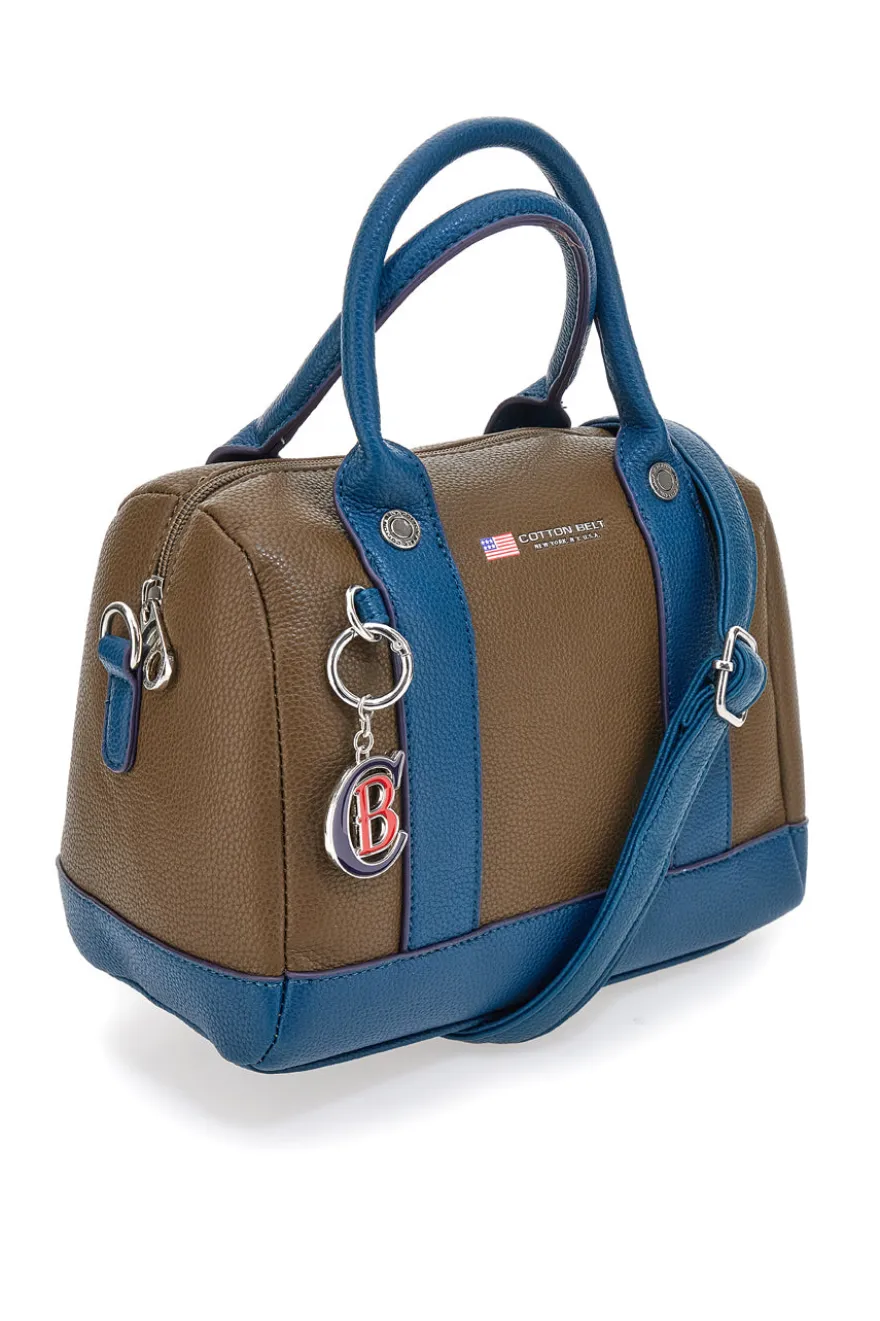 Borsa marrone e blu con doppi manici Cotton Belt K19,045,B028