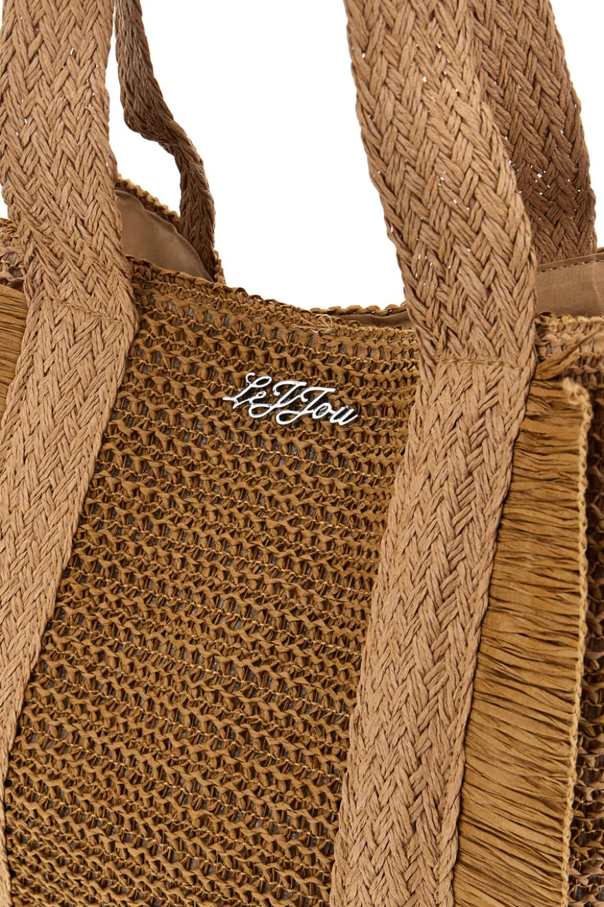 Borsa marrone intrecciata con frange Lejjou JJ90531