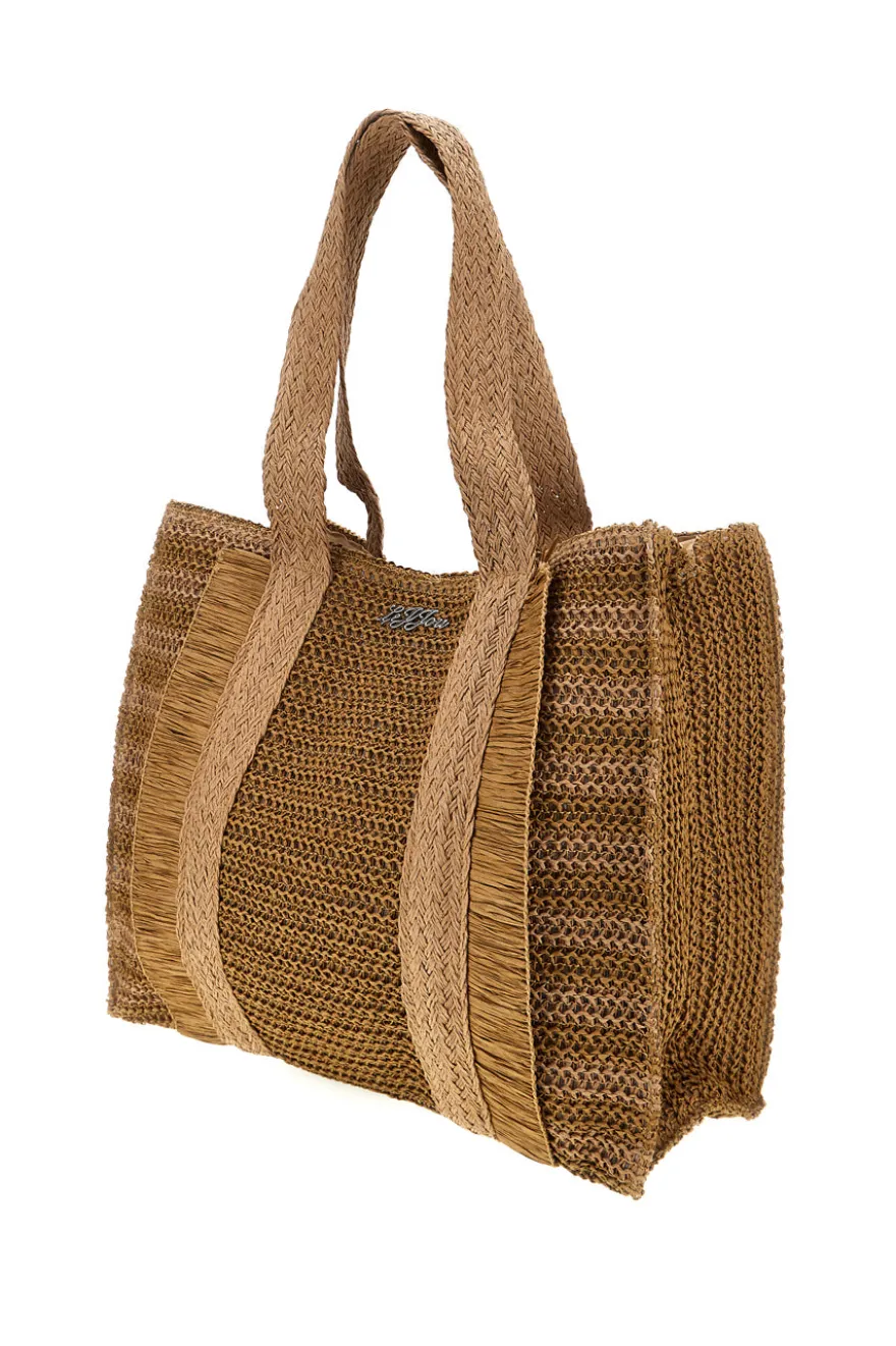 Borsa marrone intrecciata con frange Lejjou JJ90531
