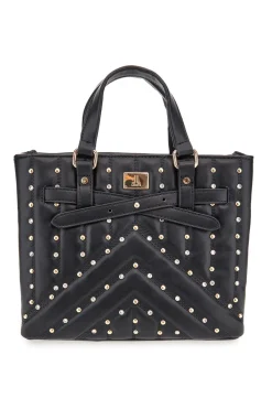 Borsa nera con borchie e tracolla removibile Lancetti CLASH