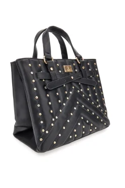 Borsa nera con borchie e tracolla removibile Lancetti CLASH