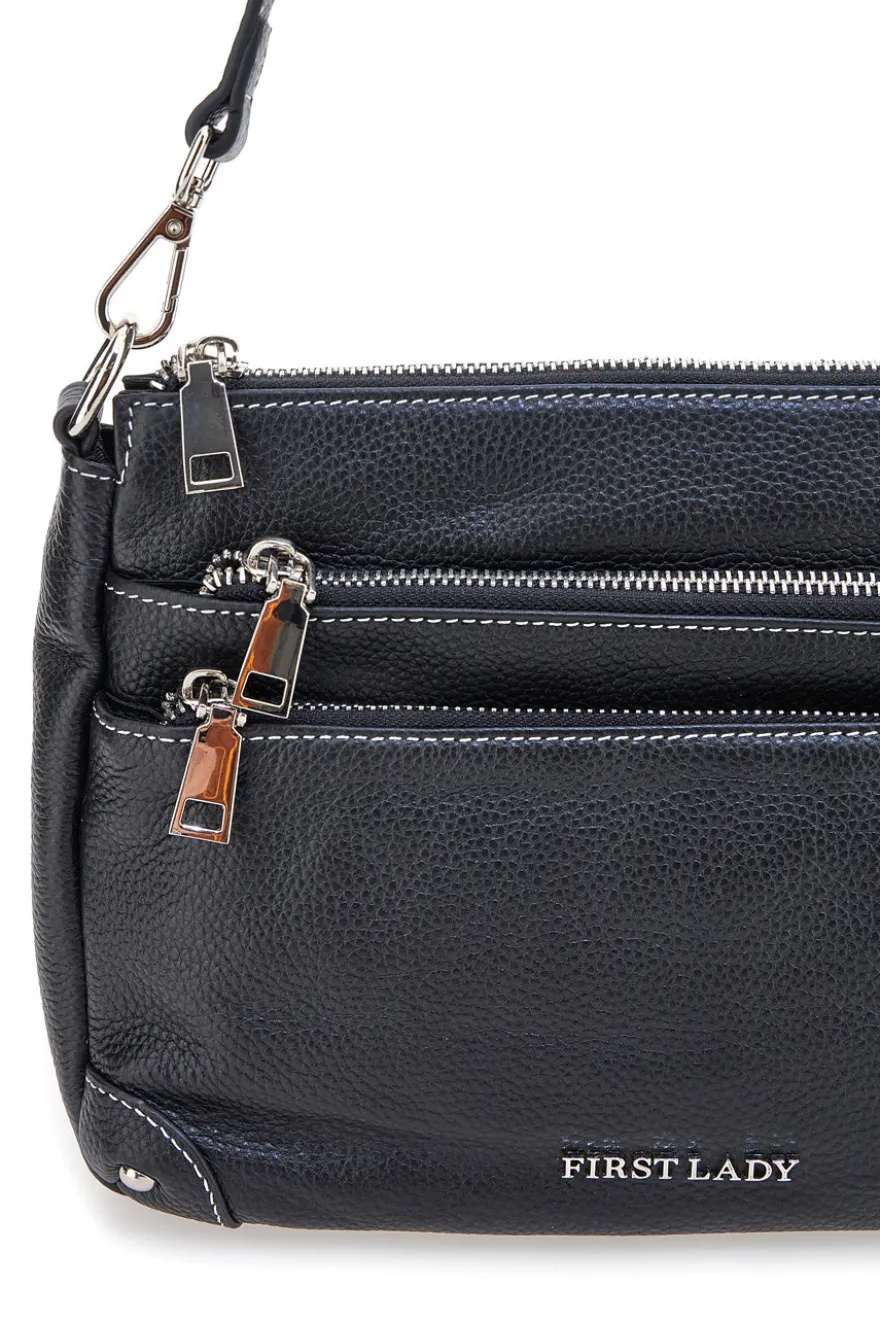 Borsa nera con manico corto e tracolla inclusi First Lady SL 18852