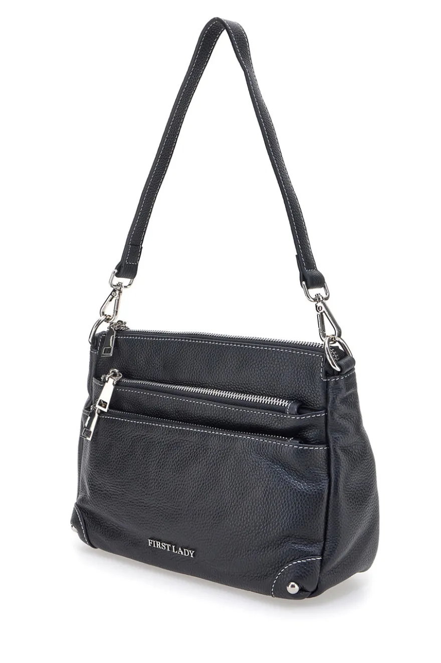 Borsa nera con manico corto e tracolla inclusi First Lady SL 18852