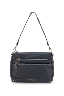 Borsa nera con manico corto e tracolla inclusi First Lady SL 18852