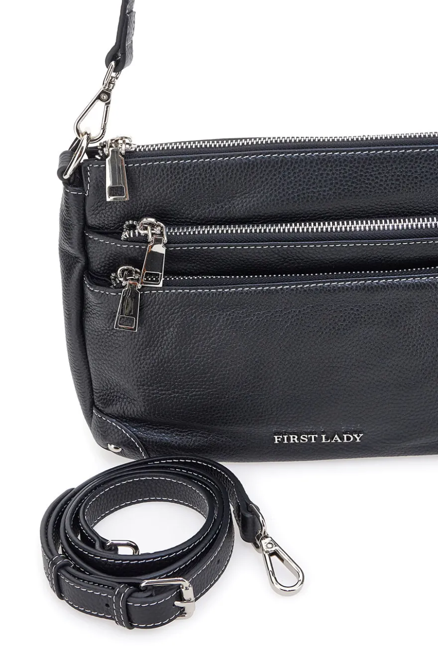 Borsa nera con manico corto e tracolla inclusi First Lady SL 18852